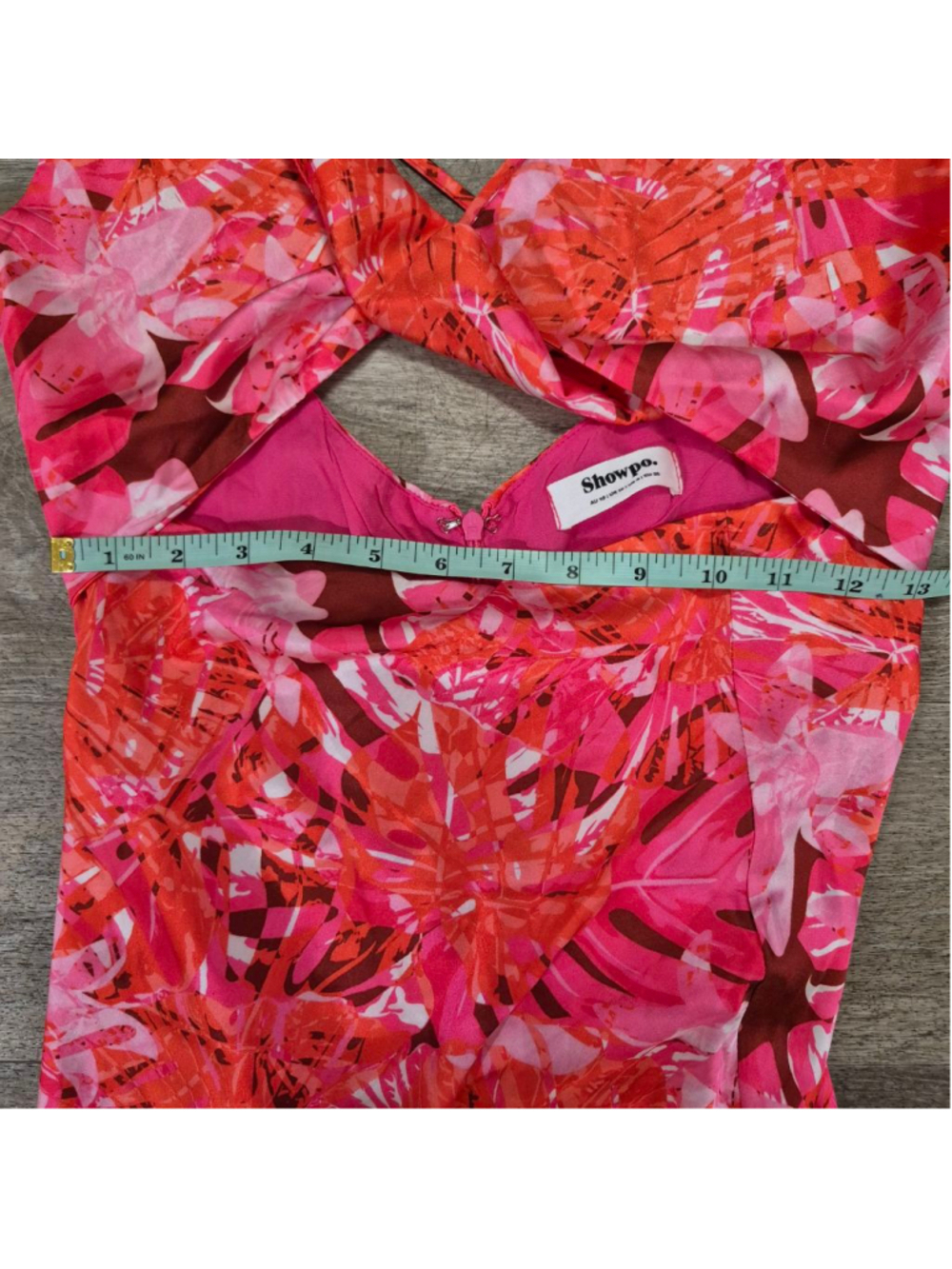 Women's Showpo. Pink Orange Floral Cutout Maxi Dress Size 6 - Picture 10 of 11